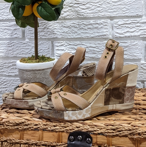 Coach Shoes - Coach 'Kallista' patchwork khaki multi wedges